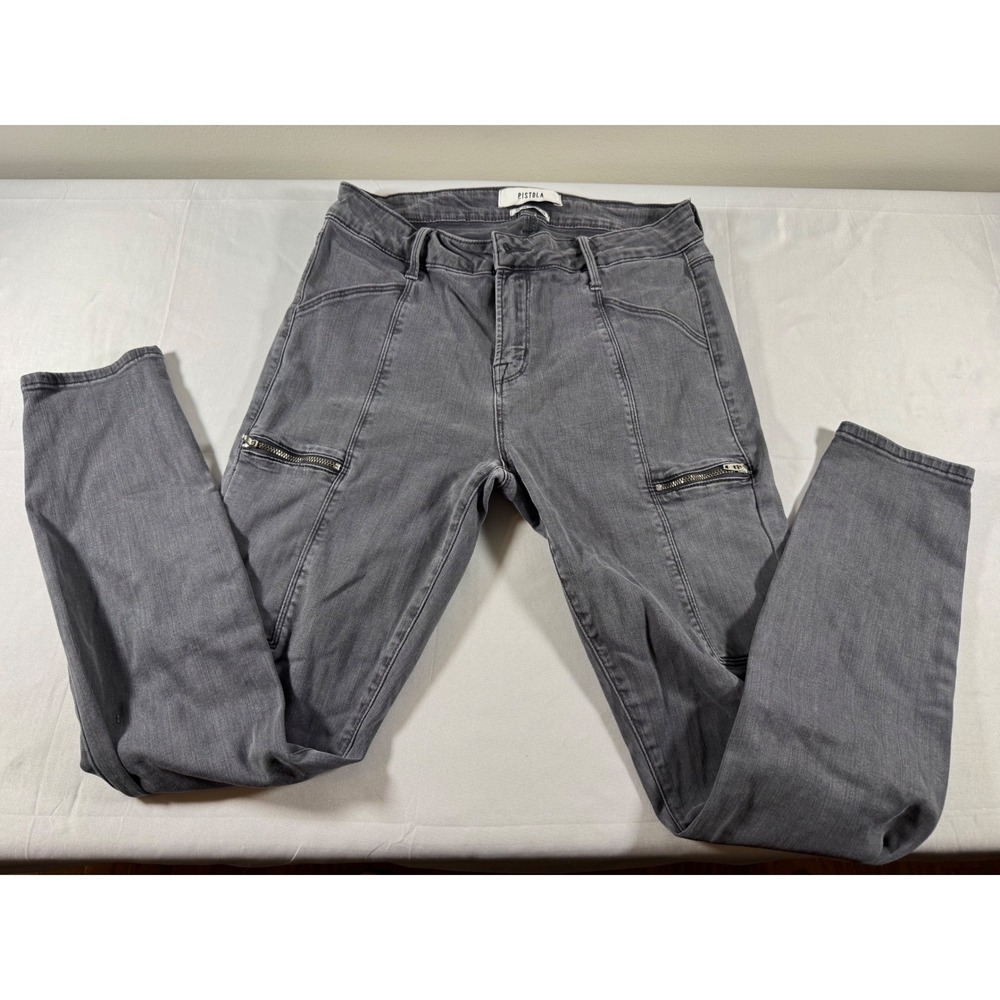 Pistola Grey Moto Skinny Jeans Zipper Detail P6278TLT-DEP Size 28